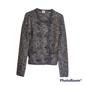 Cabi Knit Long Sleeved Double Breasted Sweater Size XS Brown Gray Heathered